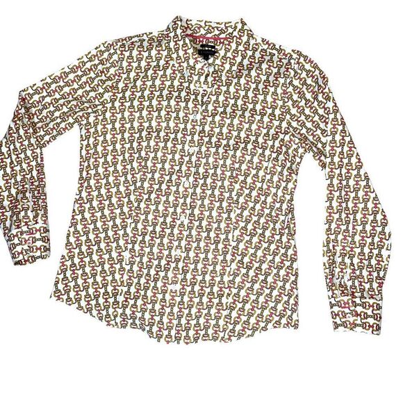 Talbots blouse brand No-iron SZ 6 button up fitted chain detailing casual top - Picture 2 of 8